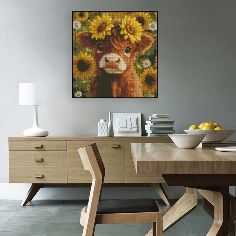 Paintcolor Cow Flowers Stamped Cross Stitch Kits - Needlepoint Counted Cross Stitch Kits for Beginners Adults Daisy Sunflower Pattern Crossstitching Dimensions Embroidery Kits Arts and Crafts - Image 5